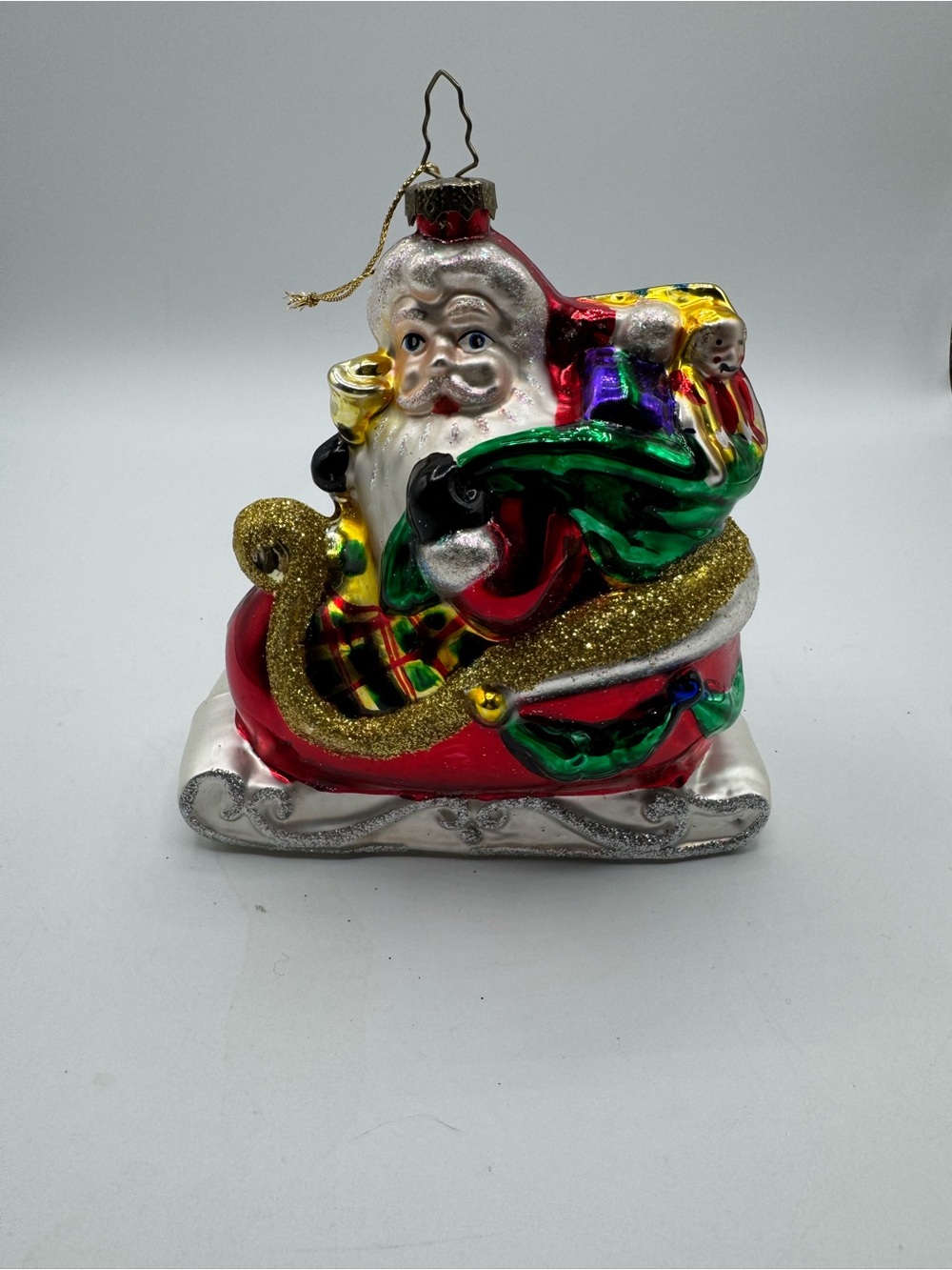 1998 BK Brand Santa Claus on Sleigh Ride Glass 5" Christmas Ornament Lumiere